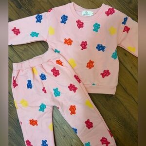 Kids Pink Gummy Bear Matching Sweatshirt & Jogger Set